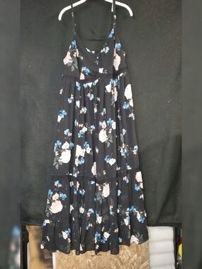 torrid Black Maxi Dress with Blue and Cream Floral Print